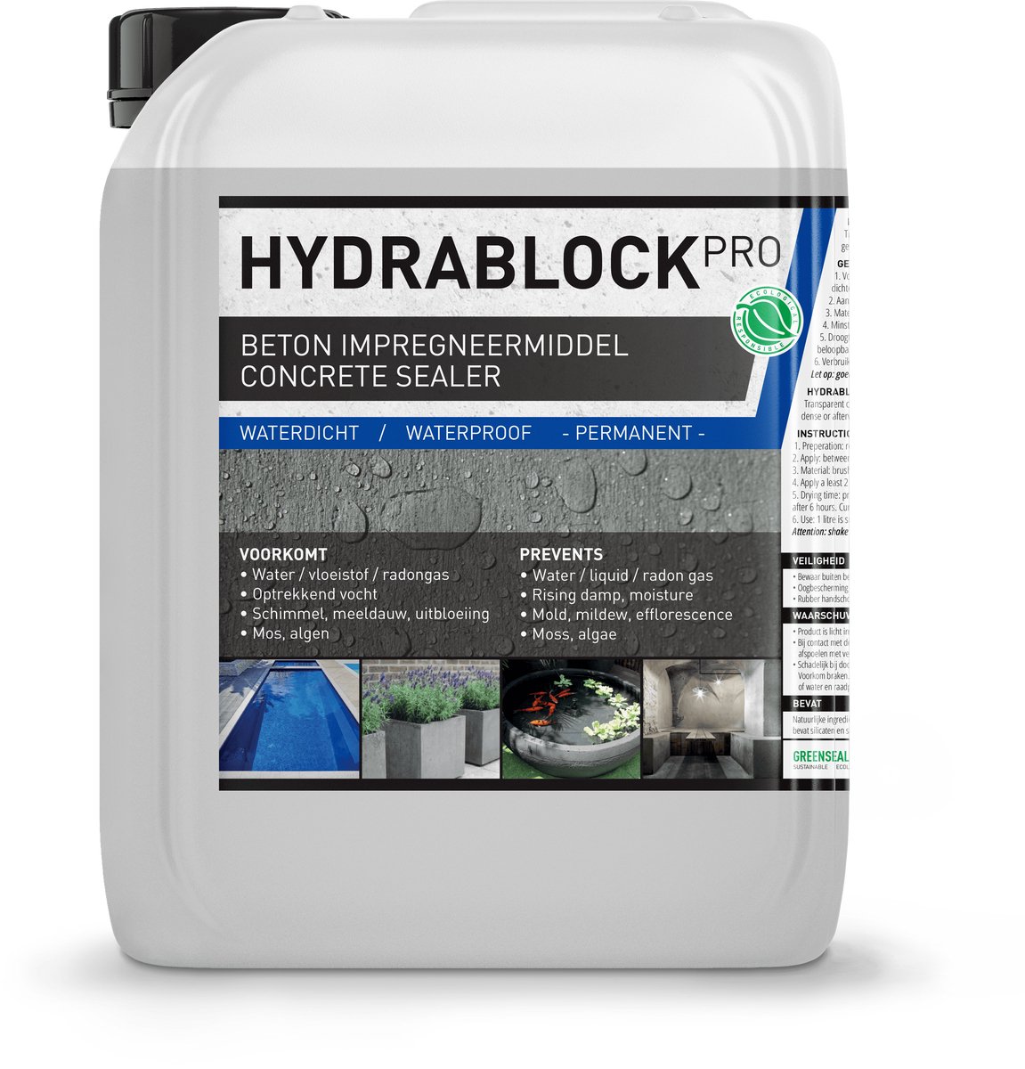 Hydrablock Pro 5L (20m2) - Beton impregneermiddel - Gegarandeerd 100% waterdicht - Kelder waterdicht maken - Opstijgend en Optrekkend vocht - Permanente Kelderdichting