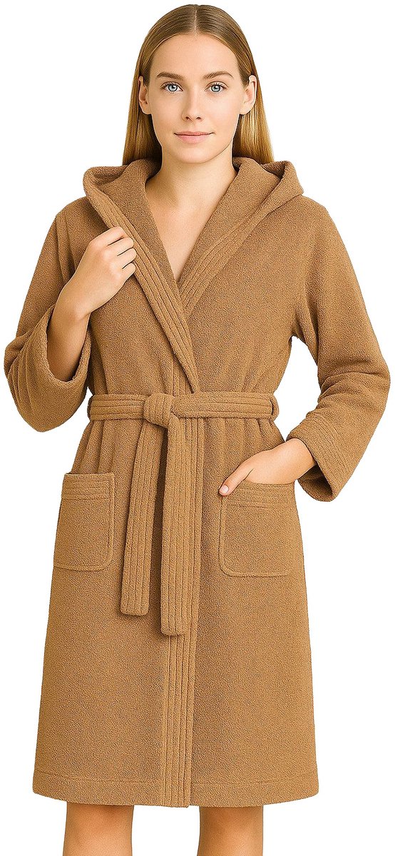 Barbons Badjas Dames - Katoen met Capuchon - Oekotex - Taupe - L