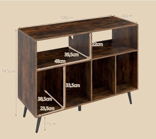 Platenspelermeubel - LP-kast - Platenspelerkast - Draaitafelstandaard - Platenspelerstandaard - Vintage Displayplank - Rustiek bruin — afbeelding 5