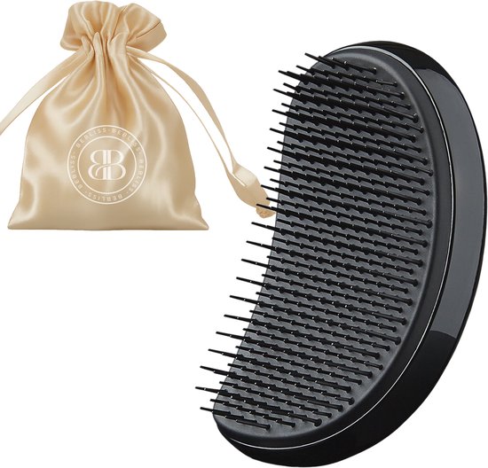 BeBliss Haarborstel - Anti Klit - Detangle Hairbrush - Styling - Haar - Curved - Kappers Borstel - Inclusief Opbergzakje - Zwart