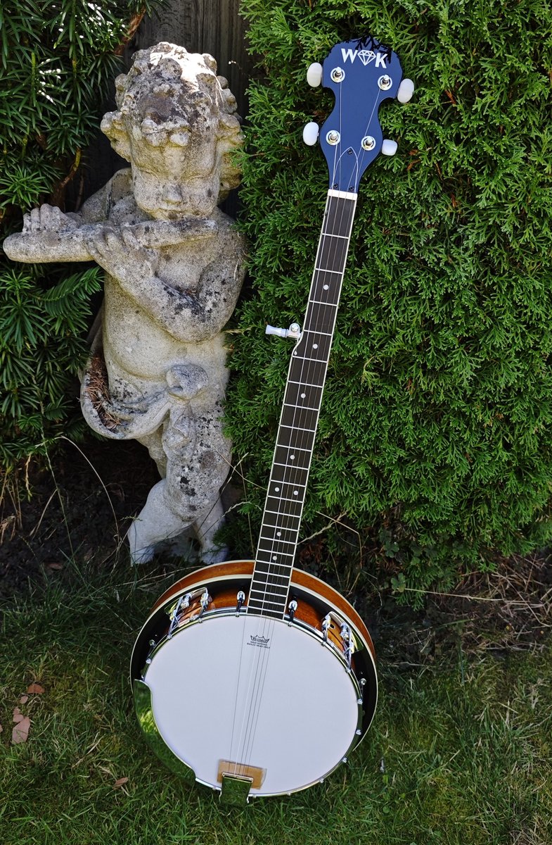 WK 38 inch 5-Snarige Banjo van Massief Sapele Hout - Fijn Afgewerkte Houtnerf, Heldere & Stabiele Klank - Handgepolijst - Professioneel Ontwerp