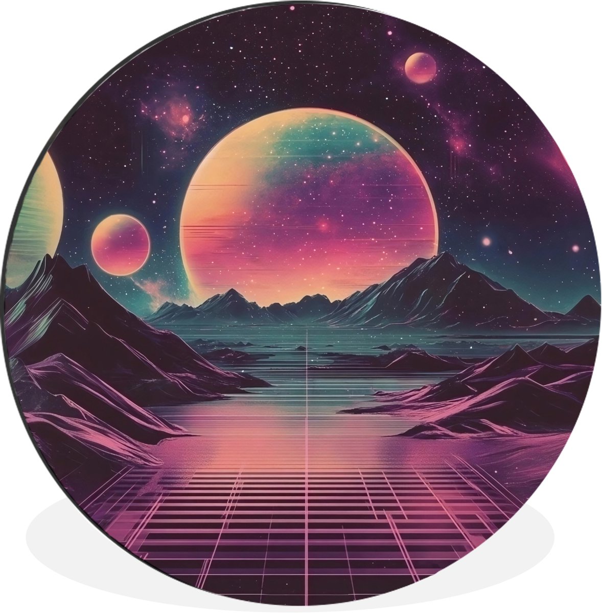 WallCircle Wandcirkel - Muurcirkel - Landschap - Planeten - Horizon - Paars - Aluminium - Dibond - 60x60 cm - Binnen en Buiten