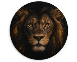 WallCircle® Wandcirkel 60x60 cm - Muurcirkel Leeuw - Goud - Druppels - Muurdecoratie woonkamer - Wanddecoratie slaapkamer - Kamer decoratie accessoires - Ronde schilderijen