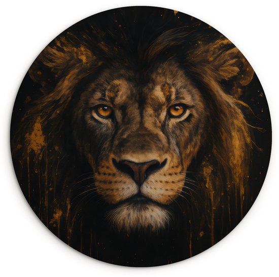 WallCircle® Wandcirkel 60x60 cm - Muurcirkel Leeuw - Goud - Druppels - Muurdecoratie woonkamer - Wanddecoratie slaapkamer - Kamer decoratie accessoires - Ronde schilderijen