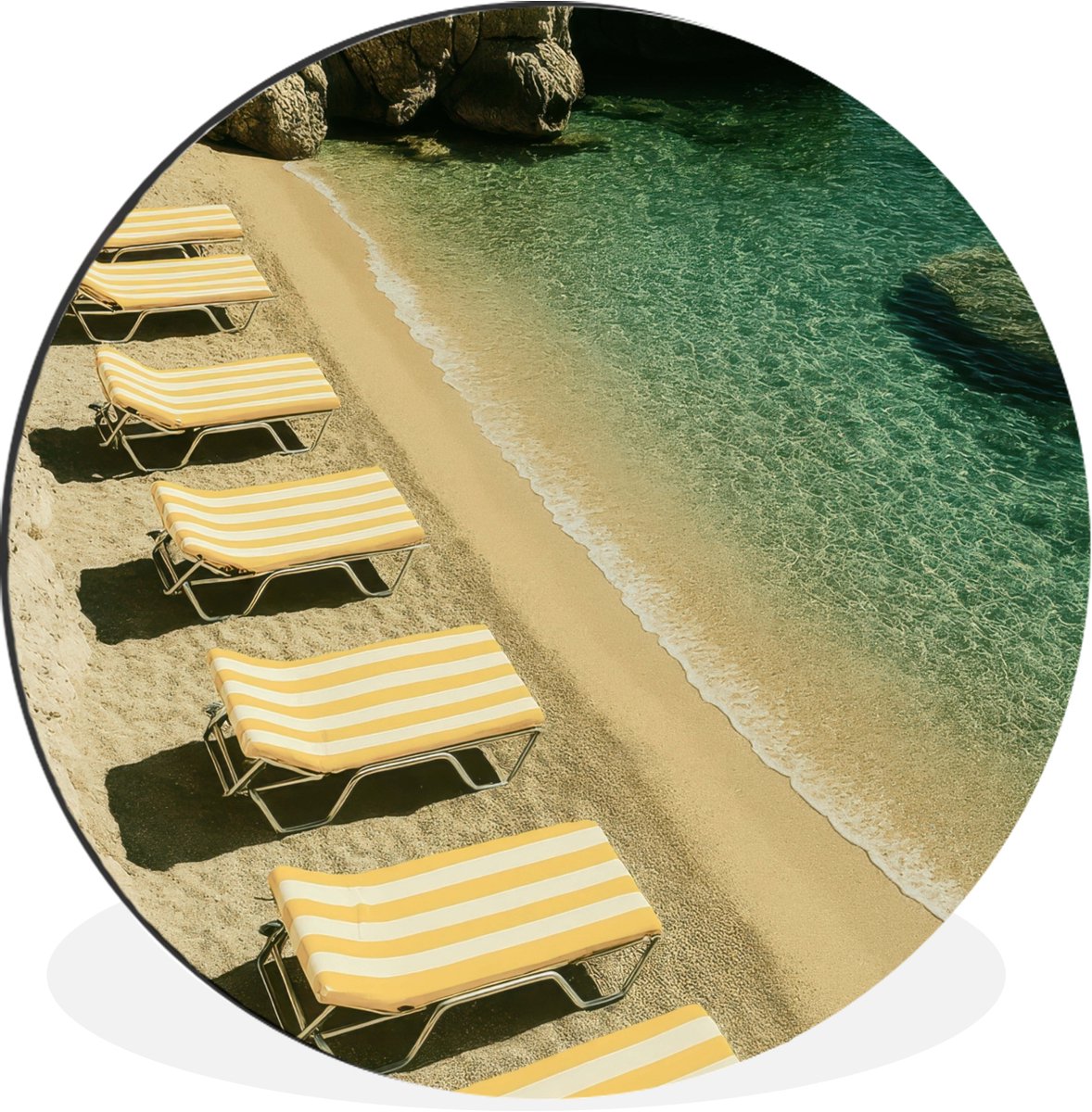 WallCircle Wandcirkel - Muurcirkel - Strandbedden - Zee - Stenen - Baai - Aluminium - Dibond - 60x60 cm - Binnen en Buiten Strandbedden - Rotsen - Zee