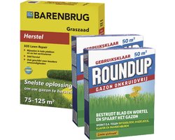 ROUNDUP® Gazon Onkruidvrij 1kg - Repair Graszaad 2 kg - Bestrijdt blad en wortel en spaart het gazon - Werkt tegen o.a. botterbloem, madeliefjes, klaver en paardenbloem