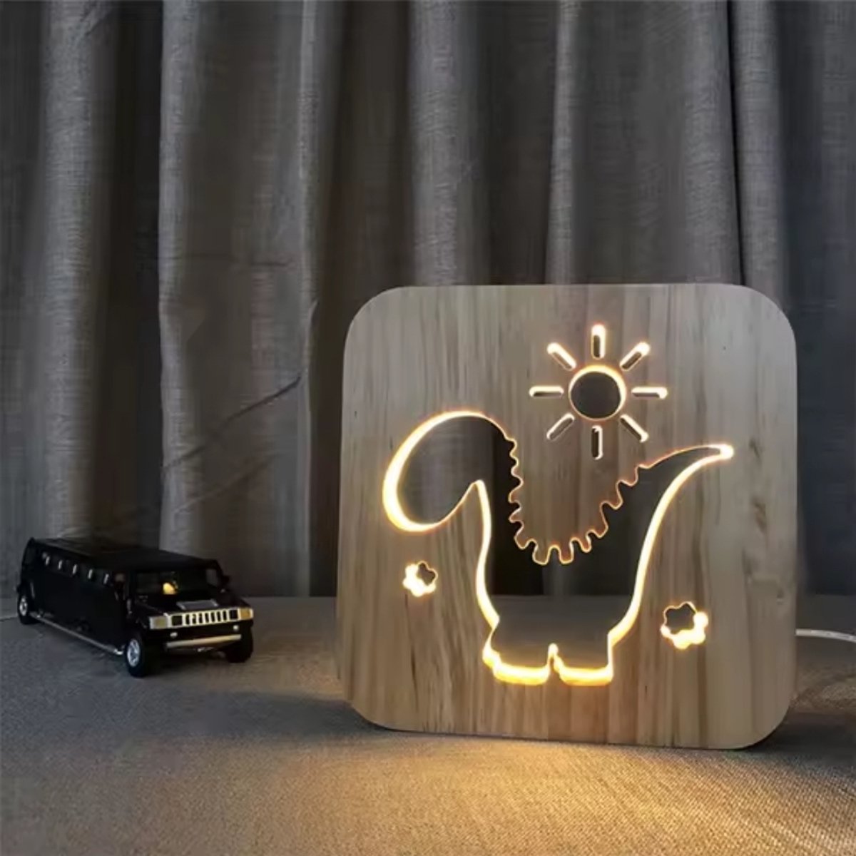 Nachtlampje Dino Kind - LED Houten Dinosaurus Lamp - Babykamer & Kinderkamer - Decoratie en Verlichting