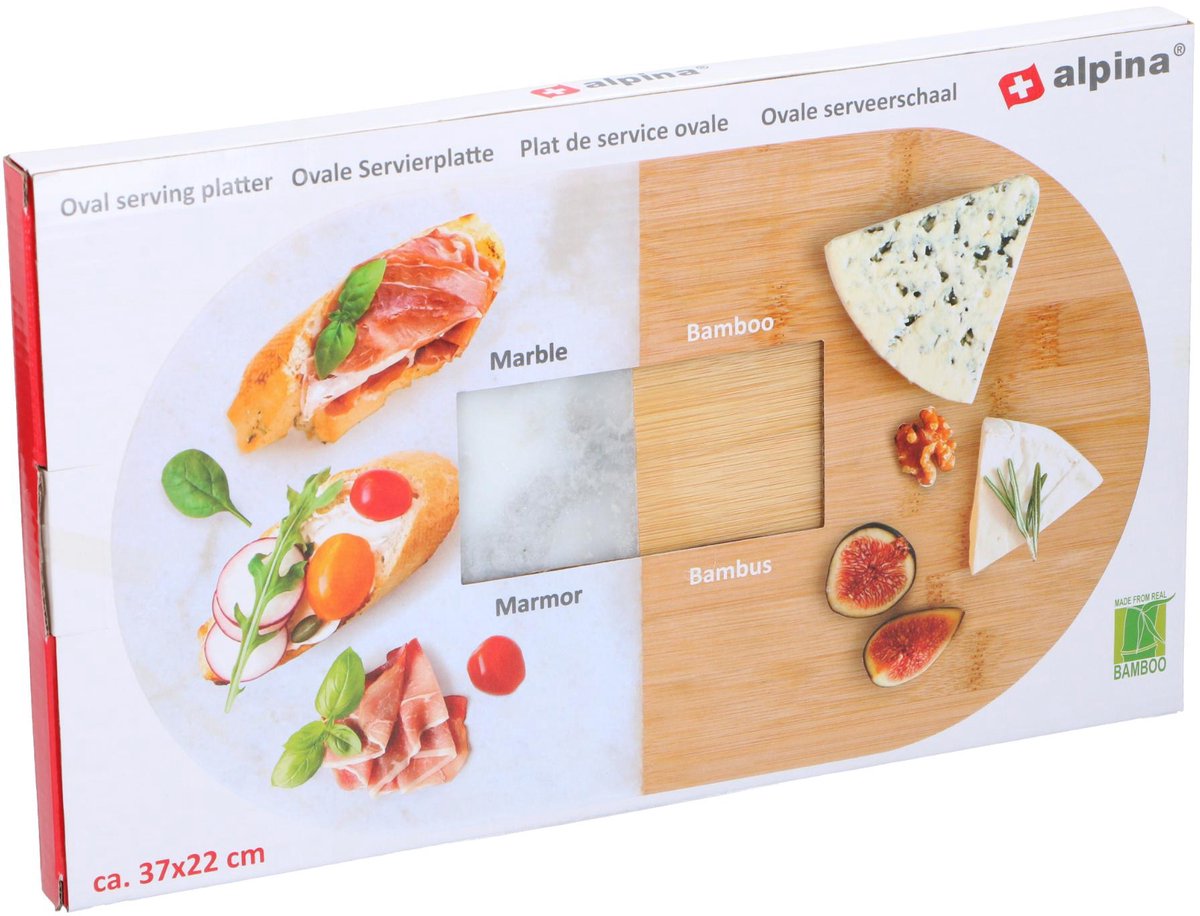 alpina Snijplank en Borrelplank - Tapasplank - 27 x 22 cm - Bamboe en Marmer