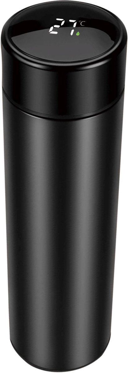 Mesa Living - Thermosfles met LCD temperatuur Display - Curver Isolatiefles 450 ml - Dubbelwandige Thermosfles - Thermosbeker - Isoleerfles - Thermoskan - Travel Mug - bidon drinkfles - Koffiebeker - RVS - Zwart