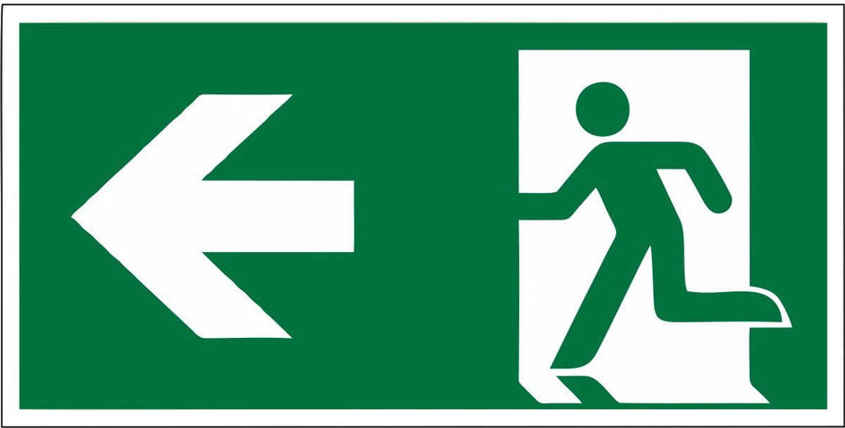 Nooduitgang Verwijzing Links-Bord 30x15 ALUMINIUM NALICHTEND