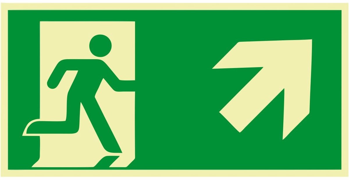 Nooduitgang Verwijzing Rechts Boven-Bord 30x15 ALUMINIUM NALICHTEND