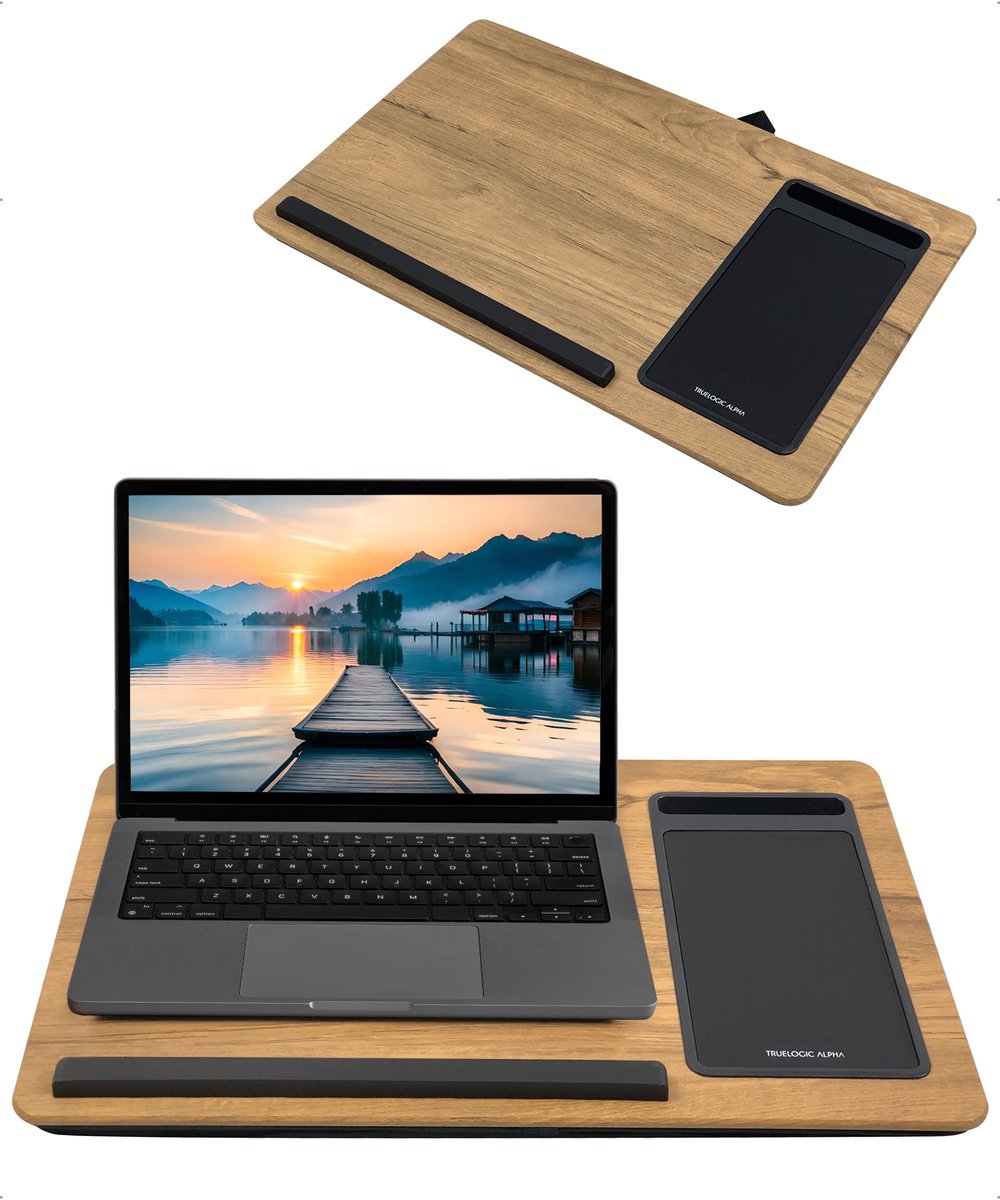 TrueLogic Alpha Laptop standaard - Laptoptafel - Bedtafel - Laptopkussen - Laptopstandaard - Voor laptops t/m 17 inch - Inclusief 8GB USB stick - Timber Touch