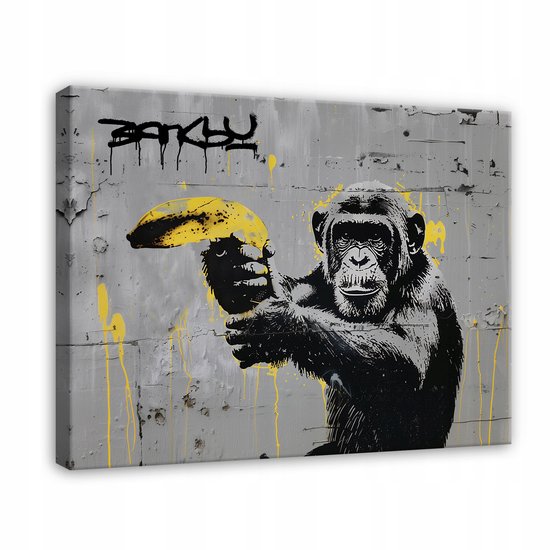 WALLARENA - Canvas schilderij - 100x70 cm - Banksy aap street art graffiti modern