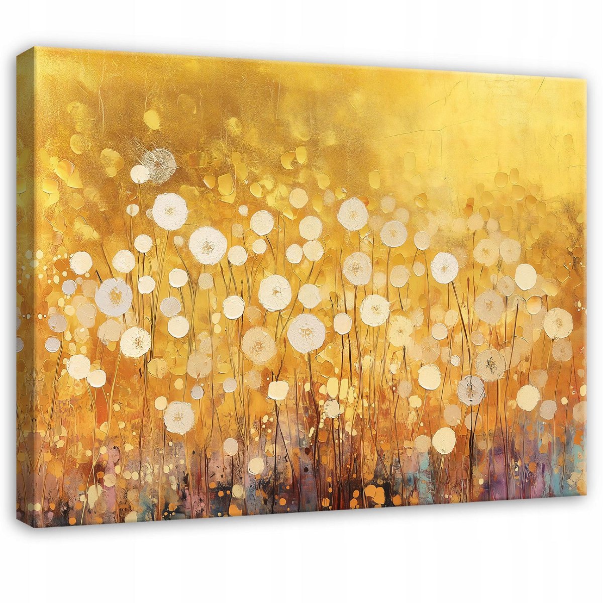 WALLARENA Canvas schilderij - 60x40 cm - abstracte afbeelding met gouden bloemen voor slaapkamer en woonkamer multikleurig