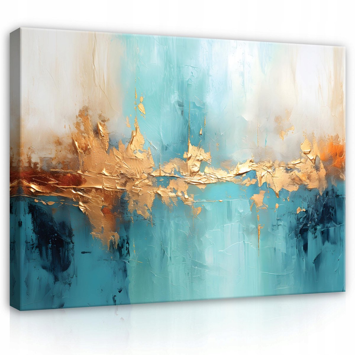 WALLARENA Canvas schilderij - 100x70 cm - abstractie in goud en blauw voor grote woonkamer multikleurig