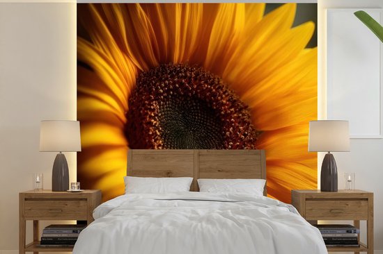 Behang - Fotobehang Geel - Zonnebloem - Zomers - Breedte 240 cm x hoogte 240 cm