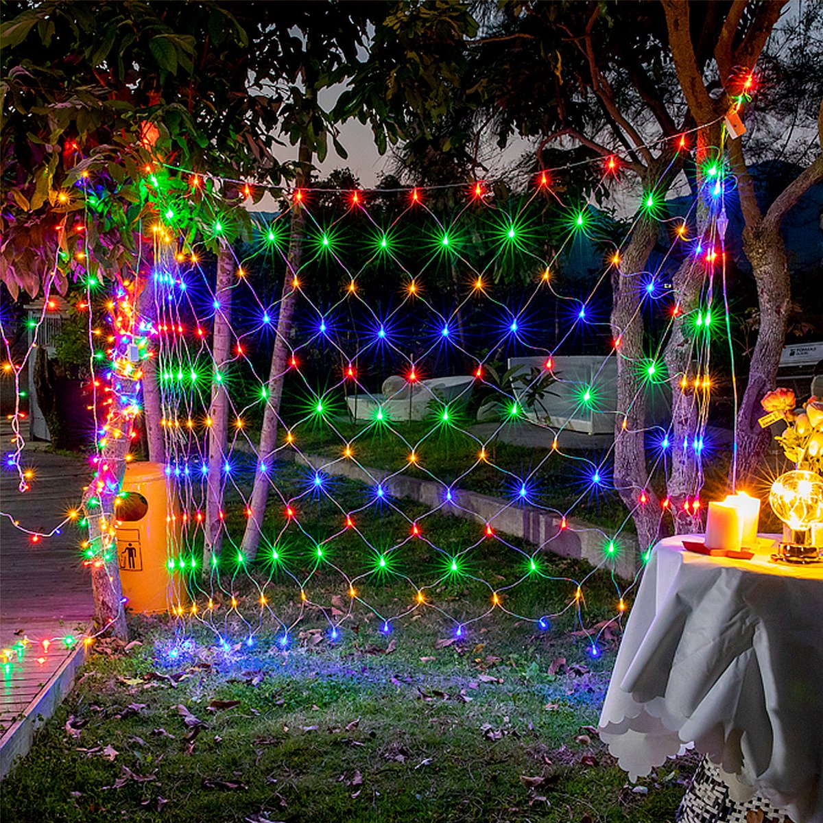 Aufun LED-Lichtnet Lichtkettingnet Voor Binnen En Buiten 3x2m Lichtkettingnet Met Stekker, voor Kerstmis, Halloween, Bruiloftfeest (3x2m, Kleurrijk)