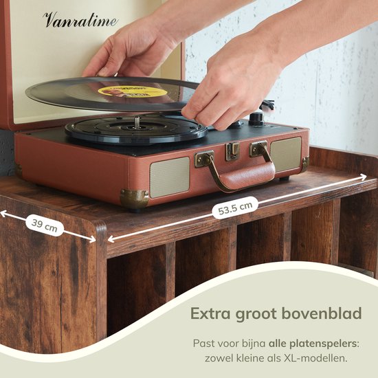 ACAZA LP Opbergsysteem - LP Houder - Vintage Bruin - 56,5 x 39 x 66 cm (L x B x H) - Platenspeler Meubel - Vinyl Opbergsysteem - Platenrek - Platenkast - Platenhouder - 110 Platen — afbeelding 3