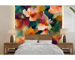 Behang - Fotobehang Harmonieus - Abstracte bloemen - Warme tinten - Breedte 350 cm x hoogte 350 cm