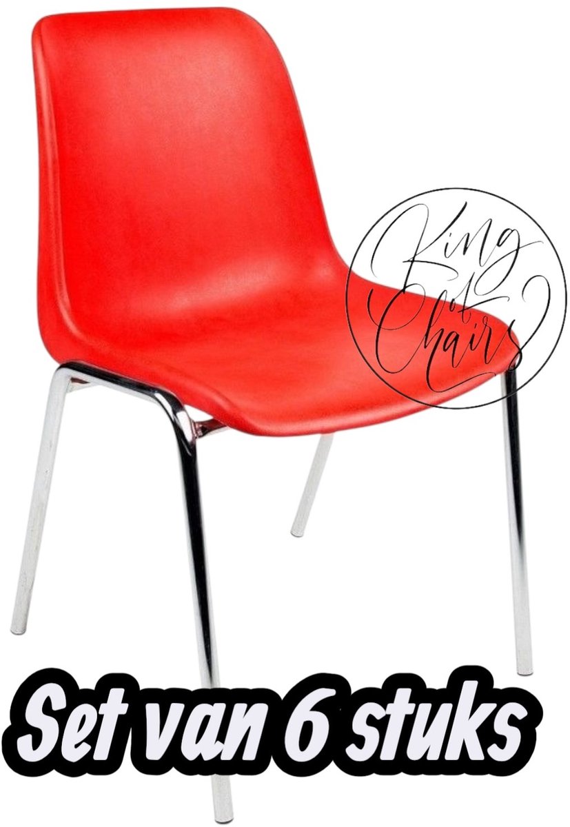 Kantinestoel Helene Rood -set van 6- verchroomd onderstel kantinestoel stapelstoel kuipstoel vergaderstoel tuinstoel kantine stoel stapel stoel tuin stoel kantinestoelen stapelstoelen kuipstoelen arenastoel schoolstoel bezoekersstoel Everardo