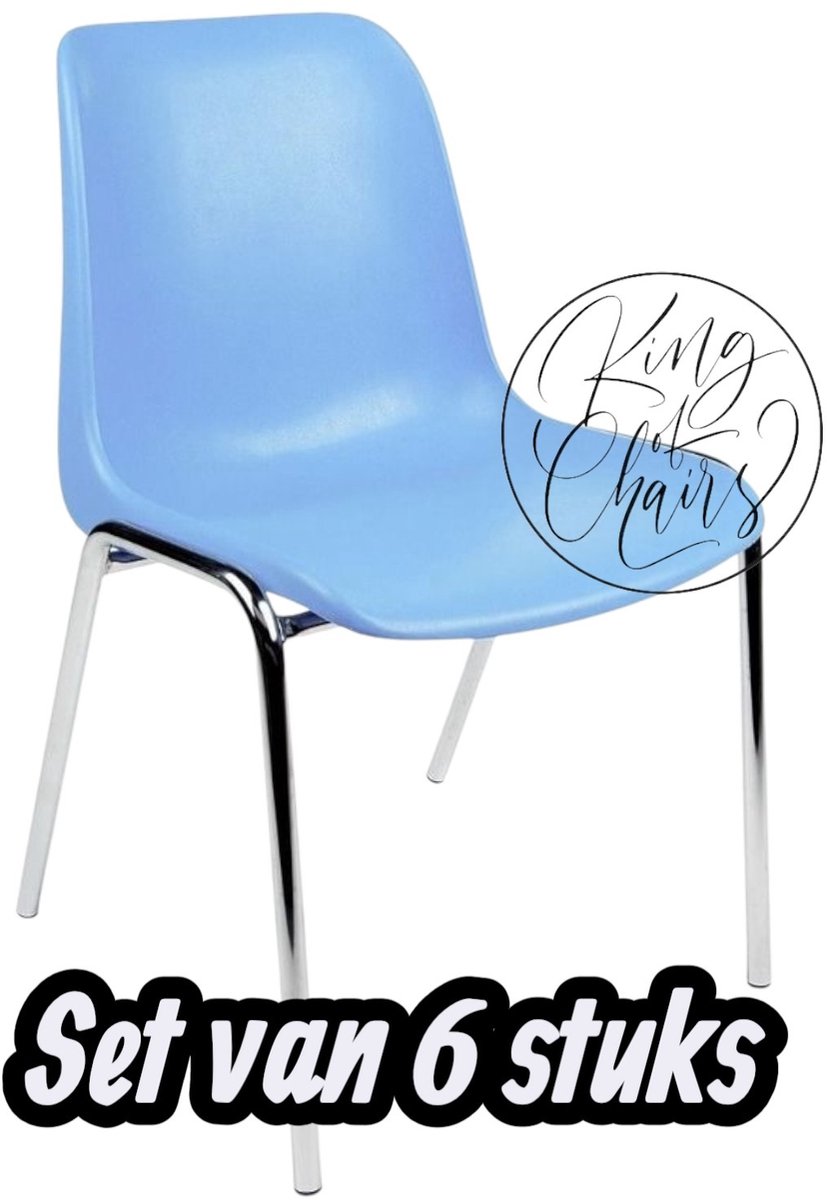 Kantinestoel Helene Lichtblauw -set van 6- verchroomd onderstel kantinestoel stapelstoel kuipstoel vergaderstoel tuinstoel kantine stoel stapel stoel tuin stoel kantinestoelen stapelstoelen kuipstoelen arenastoel schoolstoel bezoekersstoel Everardo
