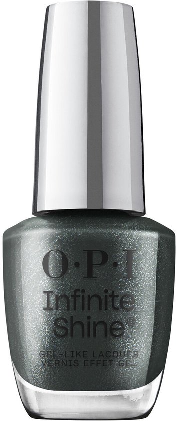 OPI Infinite Shine nagellak in een glanzende, donkergrijze tint met subtiele glinstering.