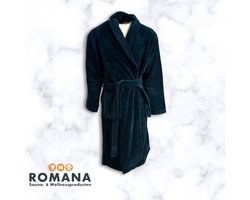 Romana Products - Badjas - Velvet Donkerblauw - Maat L - Hoogwaardige kwaliteit - Zeer luxe - Ochtendjas - Luxe Badstof van Katoen en Polyester - Heerlijk warm - Super zacht fleece - Binnenzijde katoen - voor sauna en thuisgebruik