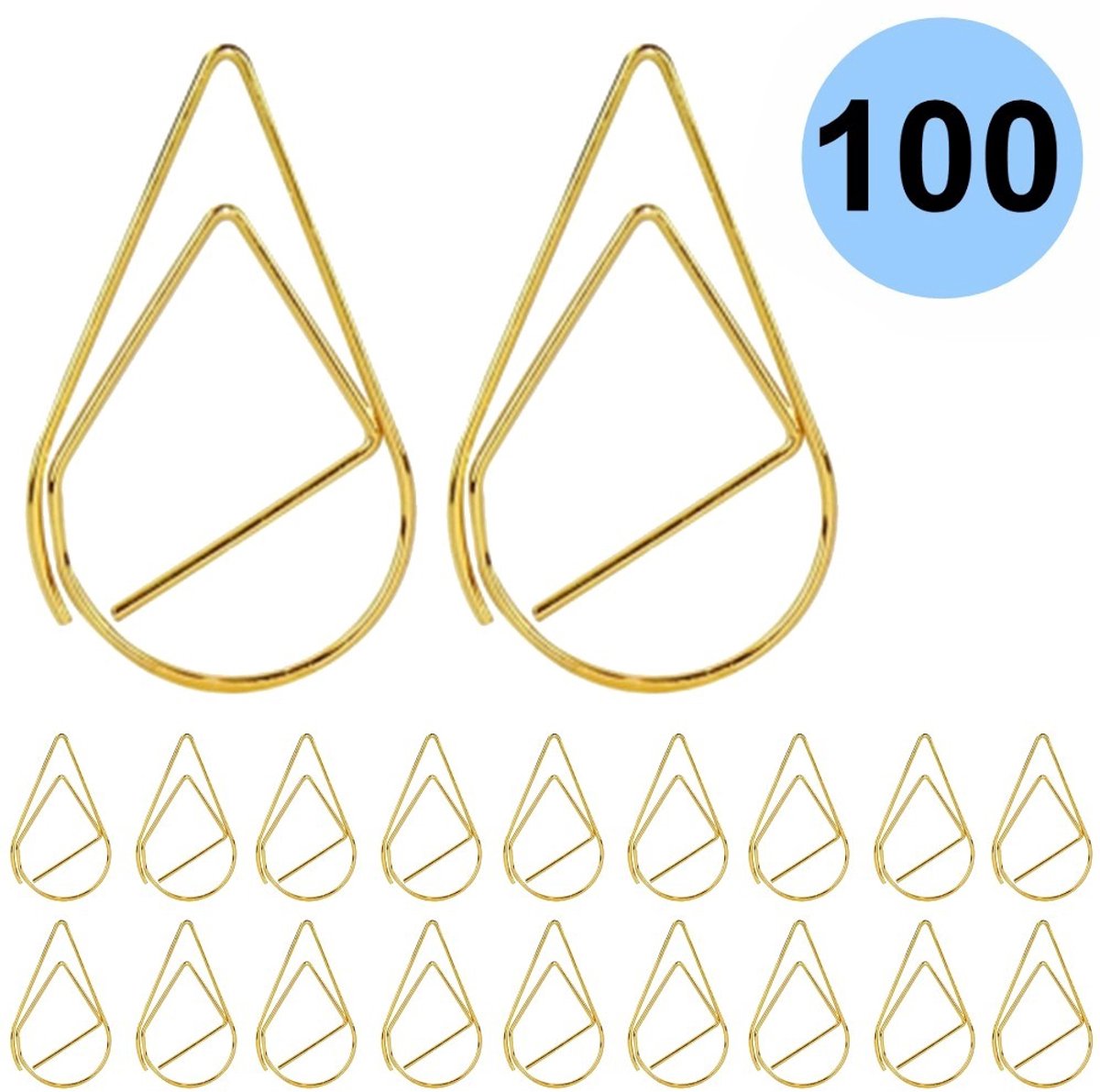 Fako Bijoux - 100x Paperclip Druppel Goud - Druppelvormige Goudkleurige Paperclips - Clip Waterdrop Goud - Sluitclip - Paperclip - Papierklem - Cadeauverpakking - Trouwen - Geboorte - 2.5cm - 100 Stuks