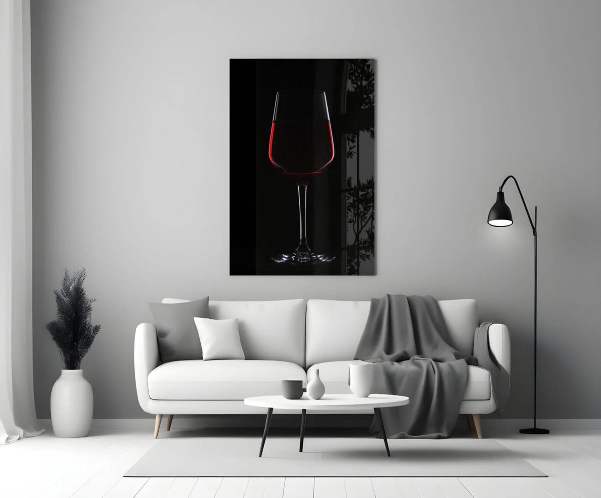 Insigne Art Glasschilderij – Wijn – Luxe Wanddecoratie voor Woonkamer - Keuken of Eetkamer - 90x60x0.4 cm Zwart