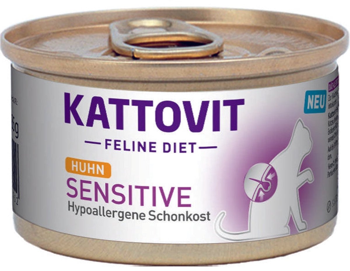 kattovit Kattovit - Feline Dieet Dose Sensitive 12x85g - Kip