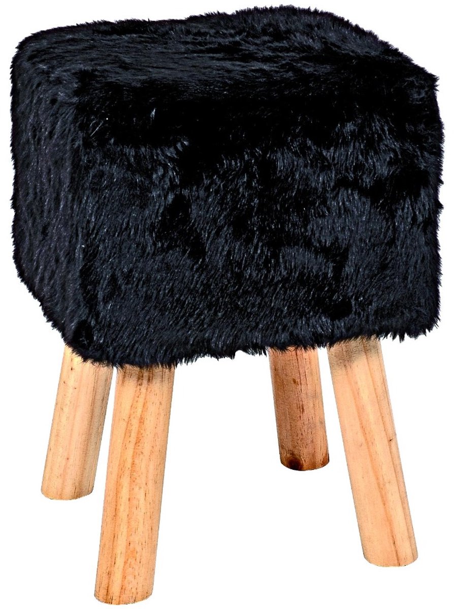 Poef – Zachte bontlook textiel met houten poten – Comfortabel en decoratief ontwerp – 45 cm hoog, 30 cm breed, 30 cm diep