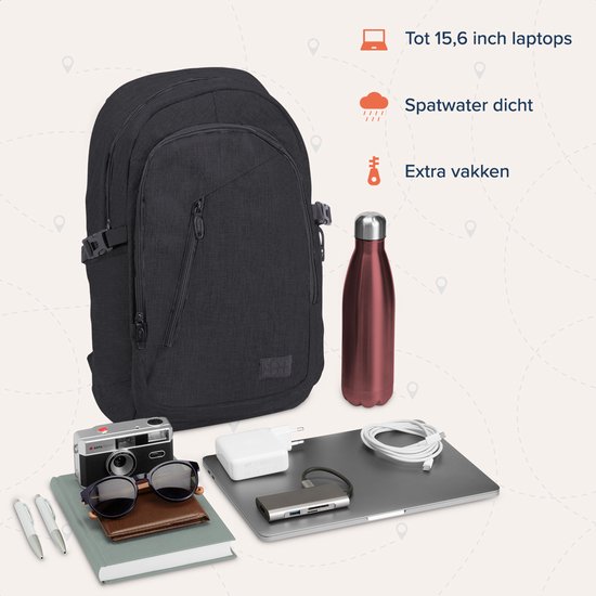 Sac à dos TRVLMORE - 25 L - 15,6 pouces - Sac à dos pour ordinateur portable avec port USB - Cartable - Homme et femme - Sac - Garantie à vie - Zwart
