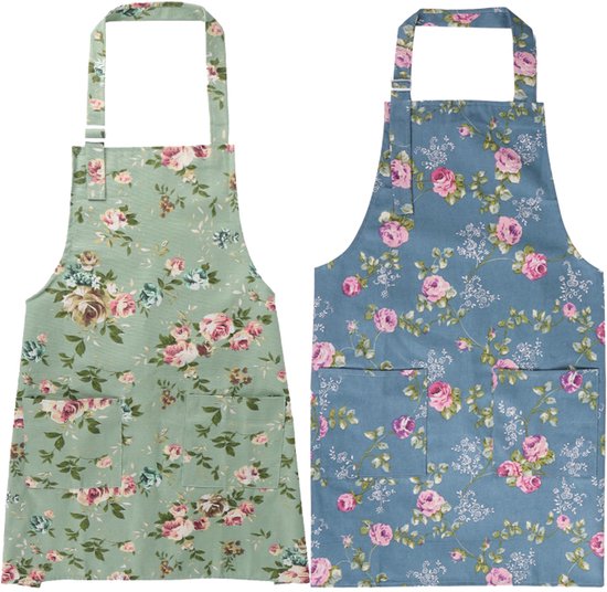 Set van 2 kookschorten, damesschort met grote zakken, keukenschort, verstelbare keukenschort, keukenschort, barbecueschort voor dames