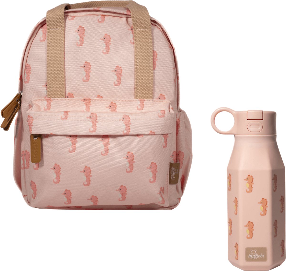 Mabebi - Back to school set Zeepaard - Kleuterrugzak - Rugzak&Drinkfles - Schooltas - drinkfles met kliksysteem - Ergonomische rugzak