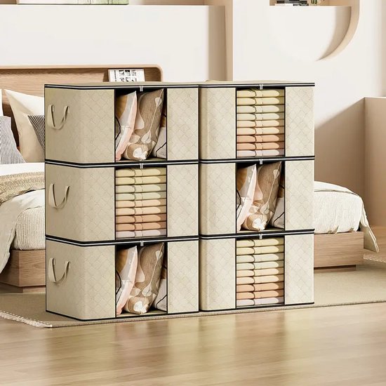 Lifewit Set van 8 transparante kledingopbergzakken 60L, PP-opbergtas, opvouwbare opbergdoos met handgrepen, dekbedovertrek voor verhuizen, kleding, dekens, speelgoed