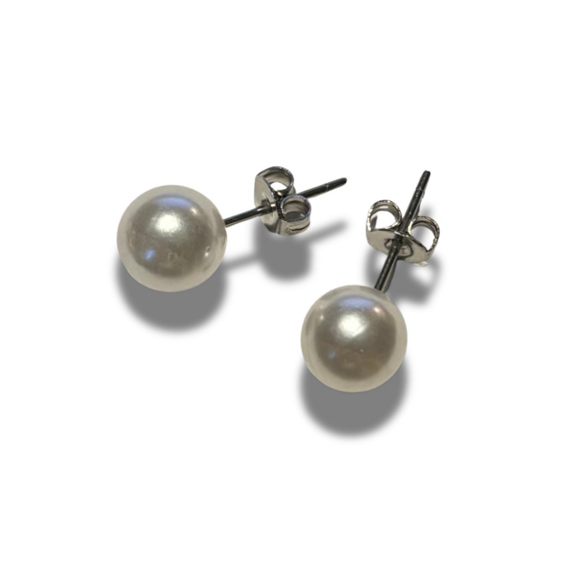 oorbellen - oorstekers - parel kunstmatig 8 mm - zilverkleurig - staal