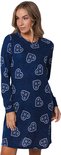 Blauw nachthemd met lange mouwen en een all-over print van witte harten met bloemmotieven.