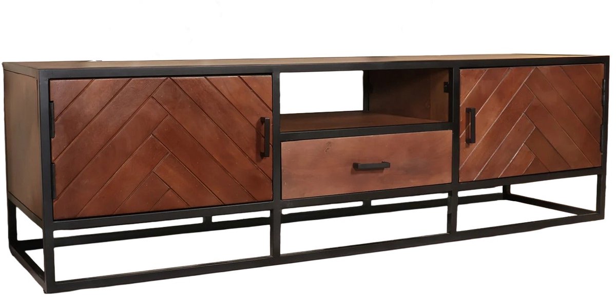 Tv meubel visgraat walnoot mangohout 165cm Danae tv kast duurzaam mango massief hout tv-meubel