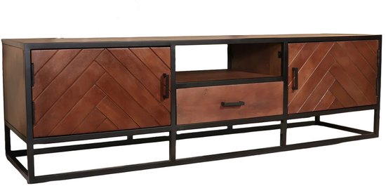 Tv meubel visgraat walnoot mangohout 165cm Danae tv kast duurzaam mango massief hout tv-meubel