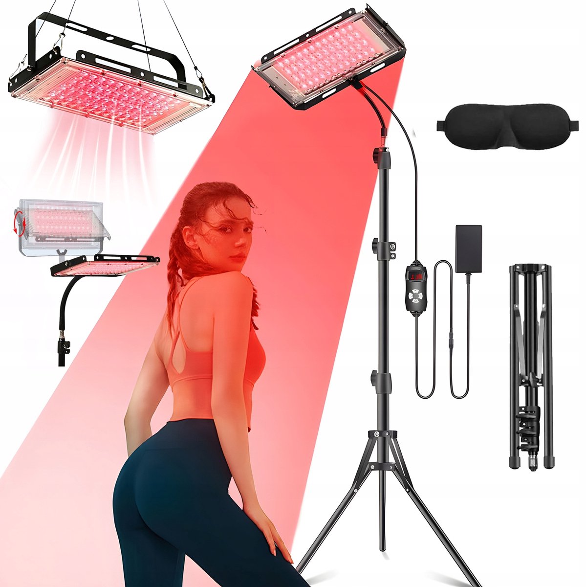LED infraroodtherapielamp - 12V - 5-30 minuten timerfunctie - 96 LED's - 660 nm + 850 nm - met verstelbaar statief