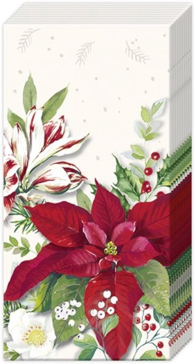 IHR - Zakdoeken - Christmas florals - 1 pakje=10 zakdoeken - Bloemen - Kerst - Kerstster - Tafeldecoratie - Decoupage - Cadeautje - Feestje - Geschenkenlaantje