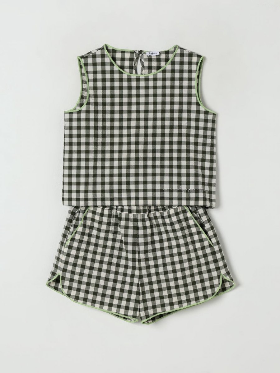 Gingham Check Sleeveless Pajama Set Kids - Green Ropes Cords