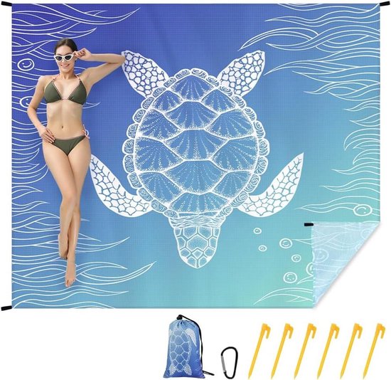WEKAPO Stranddeken - zandbestendige waterdichte extra grote strandmat | Extra grote zandvrije lichtgewicht sneldrogend | Strandvakantie Essentials met palen en hoekzakken (groen, 22,5 x 25,5 cm