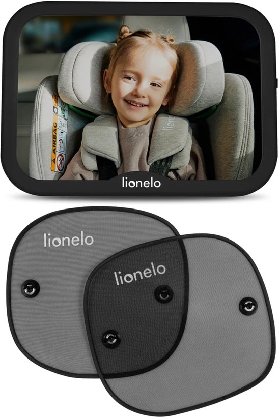 Foto: Lionelo sunshade sett autospiegel baby xl set 2x zonneschermen voor autoraam 360 draaibare babyspiegel universeel uv bescherming veilig reizen opbergtas brede kijkhoek onbreekbaar