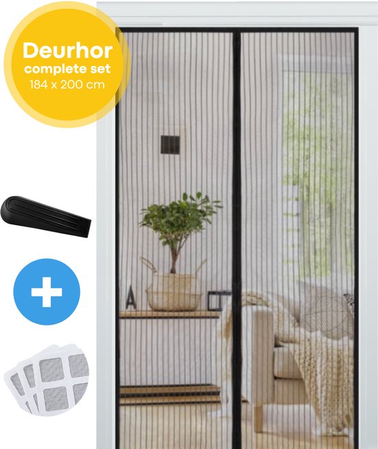 FLOOQ Premium Magnetisch Vliegengordijn Modern 184x210cm Zwart - Deurhor - Vliegenhor - Insectenhor Hordeur - Incl. bevestigingsmateriaal