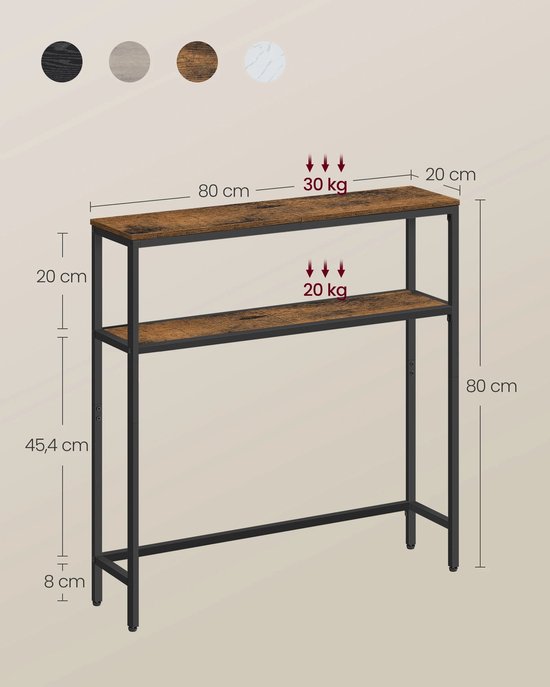 Mila Shop Sidetable - Gangkast - Met 2 planken - Smal en praktisch - Zwart/Bruin - 20x100x80cm