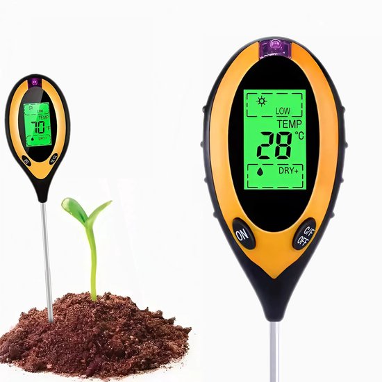Vochtmeter voor Planten - 4-in-1 - Vochtigheidsmeter - Binnen en Buiten - Hygrometer voor Kamerplanten - pH, Lichtmeter, Temperatuurmeter en Vochtigheidsmeter - Vochtmeter Grond - PRO versie - Incl. Batterij