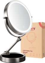 Fraay® Make Up Spiegel met LED Verlichting - 10x Vergroting - Vergrootspiegel met Licht - Oplaadbaar - Scheerspiegel - Badkamerspiegel - Nikkel