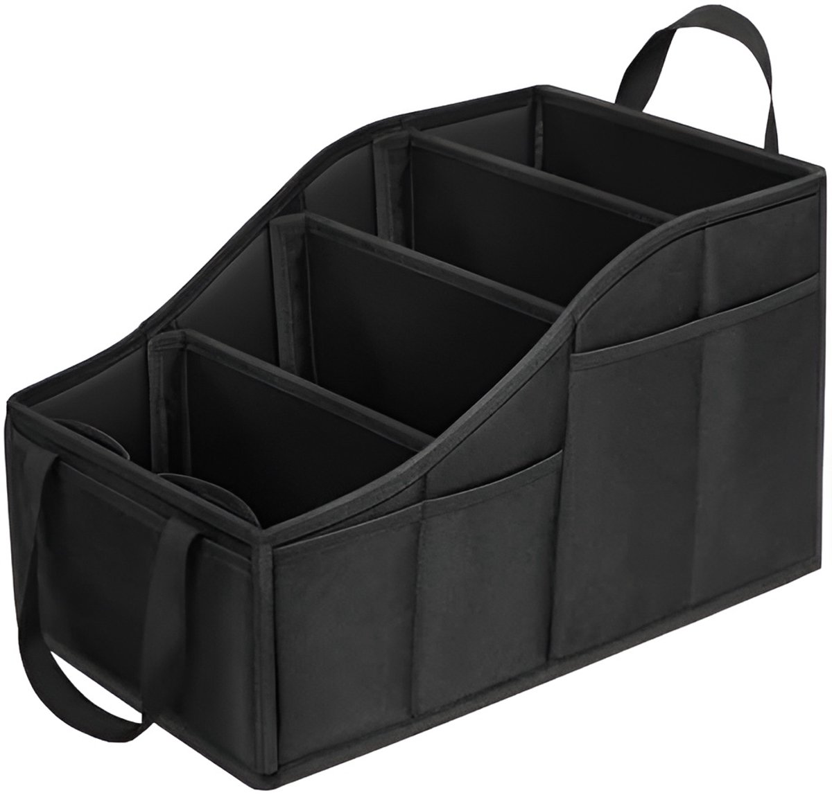 Famanu - Auto-organizer voor kinderen, achterbank met 4 vakken en 4 bekerhouders, inklapbaar, achterbank, passagiersstoel voor speelgoed, boeken, snacks, zwart
