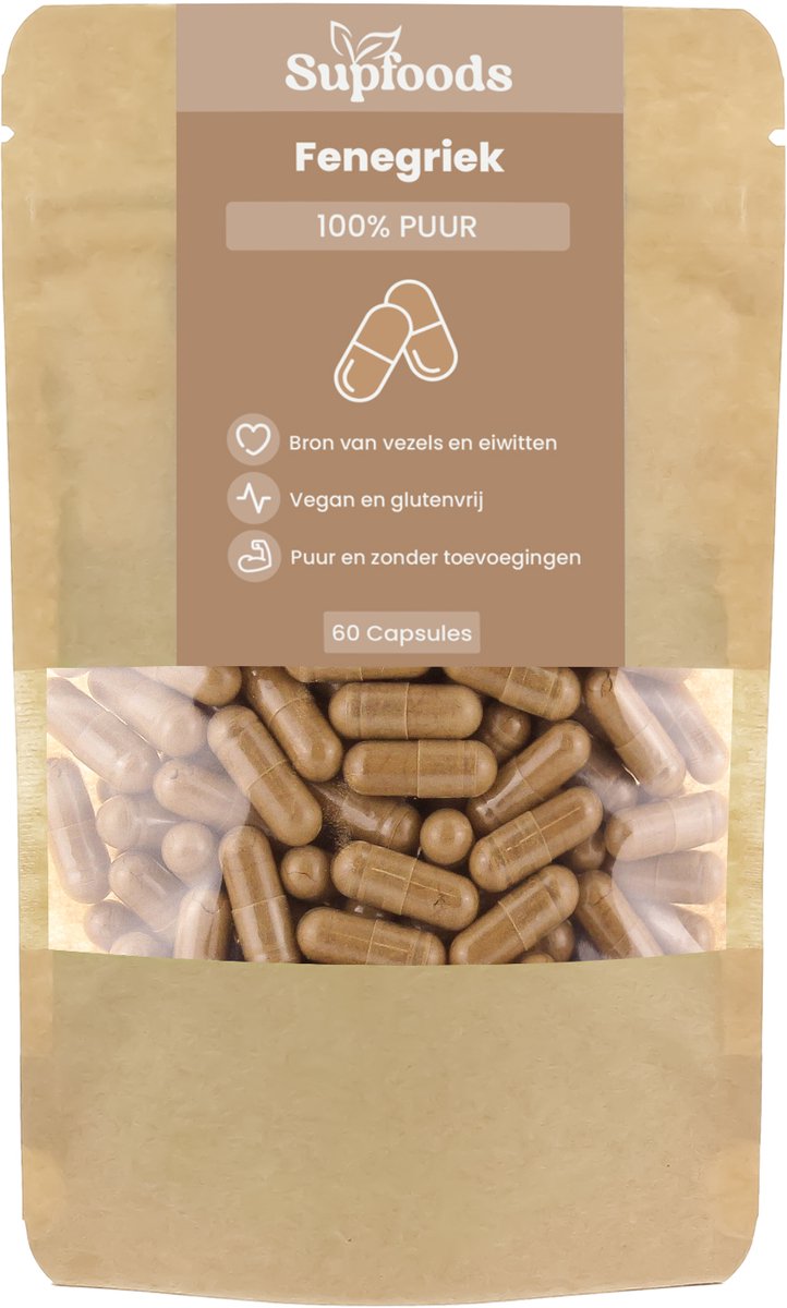Fenegriek Capsules 100% Puur - 60 Capsules - Fenugreek 500mg - Vervanger van Fenegriek Zaad, Poeder of Thee